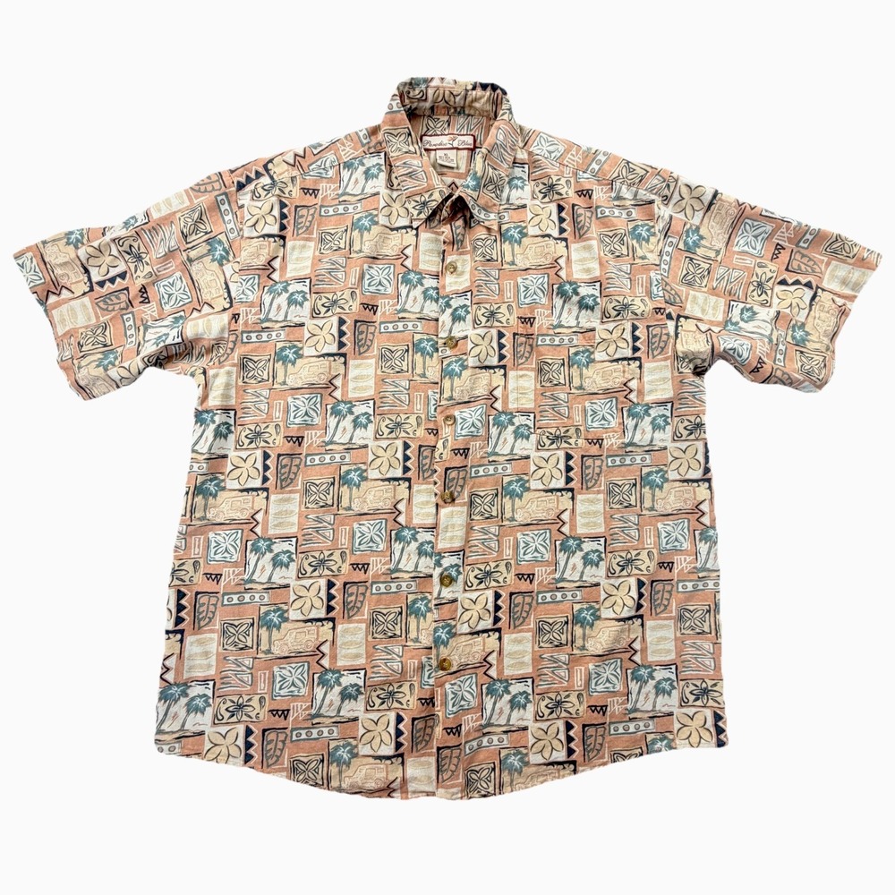 Paradise Blue Hawaiian Shirt XL Silk Cotton Aloha Beach‎ Tropical Vintage